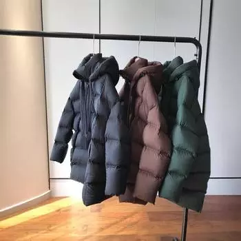 2024 зима новый популярный маленький мужской не раздутый пуховик женский средний и длинный белый утиный пух теплая куртка S