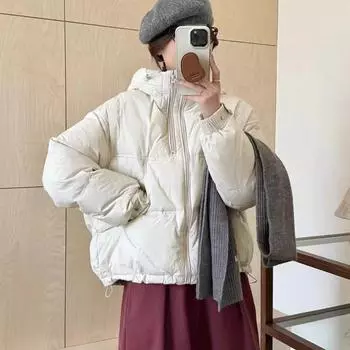 2024 зима новый пуховик с капюшоном женский короткий утолщенный повседневный универсальный белый пуховик прилив S recommends within 62.5kg