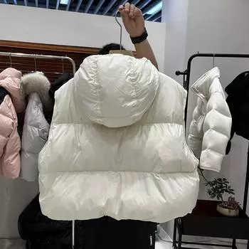 2024 зима новый пуховик с капюшоном жилет женский короткий свободный жилет верхняя одежда S