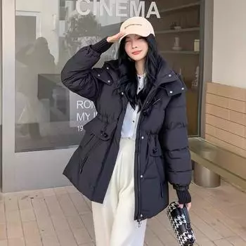 2024 зима новый пуховик с роговой пряжкой женский короткий с капюшоном талия модный утолщенный теплый белый пуховик XS recommends within 60kg белый