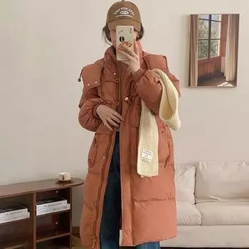2024 зима новый пуховик школьница выше колена свободный с капюшоном средней и длинной утолщенной пальто S size 90-60kg слоновая кость