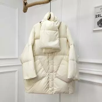 2024 зима новый пуховик женский шарф утолщенный средний и длинный пуховик белый утиный пух большой размер прилив Average size 90-75kg хаки