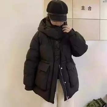 2024 зима новый пуховик женский средний и длинный модный универсальный маленький белый пуховик прилив S wears 90--60 kg чёрный