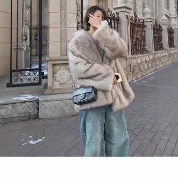 2024 зима новый шуба из искусственного меха лисы toka женское среднее и длинное плюшевое пальто с большим лацканом S