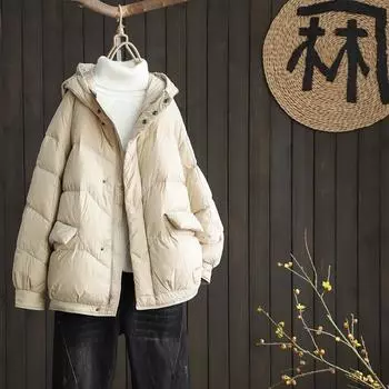 2024 зима новый свободный большой размер модный пуховик женский короткий с капюшоном утолщенный теплый куртка куртка хлеб M чёрный