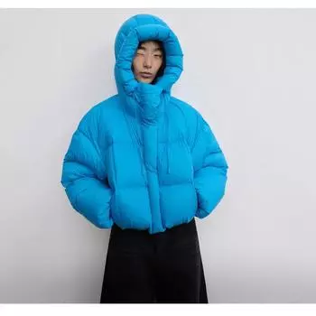 2024 зима новый туман пуховики короткий маленький белый утиный пуховик женский мягкий с капюшоном куртка хлеб S чёрный