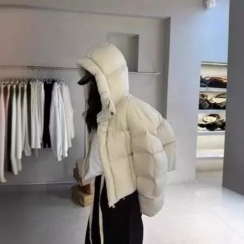 2024 зима новый ультралегкий пуховик с капюшоном rad puff женская маленькая утолщенная куртка-хлеб модный One size