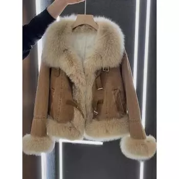 2024 зима новый уникальный красивый маленький модный коричневый плюшевый жакет Майяра куртка женская 90-105 S светло-коричневого