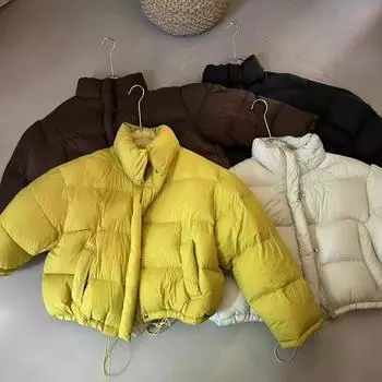2024 зима новый утиный пуховик студенческий жакет короткая белая утиный пух теплая дутая куртка женская S 90 - 60 kg бежевый