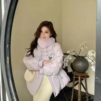 2024 зима новый воротник из лисьего меха пуховик женский средний и длинный белый утиный пуховик прилив One Size
