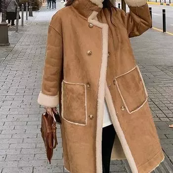 2024 зима новый высококачественный искусственный мех искусственная замша мех интегрированное пальто длинное пальто из овечьей шерсти для женщин S 80-120 (loose version) верблюд