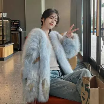 2024 зима новый золотистый остров лиса искусственный мех лисий мех женская молодая тонкая мода утолщенный мех пальто S 80--49 kg