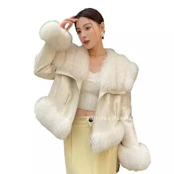 2024 зима прядение лисы мех овчина шаль воротник мех шуба женская меховая интегрированная шуба маленькая зима S белый