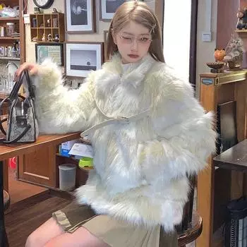 2024 зима темперамент молодой искусственный мех лисы шуба женская короткая кожа плюшевая шуба на пуговицах S