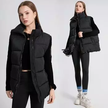 2024 зима желает горячий хлопковый жилет женский стоячий воротник без рукавов хлопковый жилет утолщенный женский жилет верхняя одежда M армия зеленый