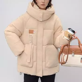 2024 зима женская новая короткая свободная одежда из хлопка с капюшоном одежда из хлопка модная и тонкая одежда из хлеба трендовая M [Recommended below 57.5 kg] чёрный