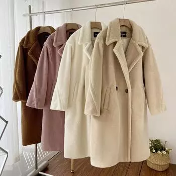 2024 зимнее длинное пальто из искусственного меха, женское зимнее плюшевое пальто из меха ягненка, женский пиджак с воротником и лацканами, пушистая куртка, модное пальто, элегантная верхняя одежда S белый