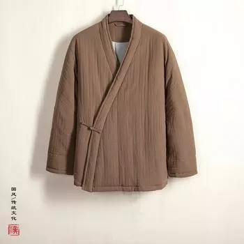 2024 зимнее мужское китайское теплое льняное стеганое пальто куртки мужские повседневные тонкие льняные костюмы Tang пальто мужские мужские толстые ханьфу M-4Xl 2XL чёрный