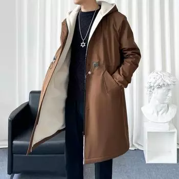 2024 зимнее пальто мужское с капюшоном толстое высококачественное пальто-тренчкот мужские модные ветровки повседневные куртки мужские большие размеры M-3Xl L кофейный