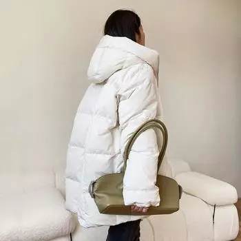 2024 зимнее толстое простое среднее и длинное пуховое женское удобное свободное с капюшоном теплое зимнее пальто из белого утиного пуха S