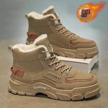 2024 зимние бархатные ботинки Martin мужские туфли утолщенные теплые хлопковые туфли высокие рабочие туфли нескользящие короткие ботинки рабочая страховая обувь мужские 39