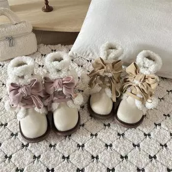 2024 зимние бархатные круглые утолщенные зимние сапоги с плоским дном женские новые милые теплые пушистые хлопковые туфли прилив 35 абрикосовый