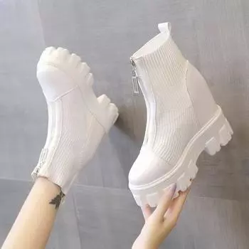 2024 зимние ботильоны, женские ботинки на платформе, женские модные короткие ботинки, черные женские туфли-носки на высоком каблуке 11 см с молнией 34 чёрный