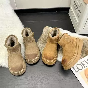 2024 зимние ботинки для снега женские на толстой подошве нескользящие утолщенные короткие ботинки с меховой вставкой нескользящие ботинки из северо-восточного хлопка 35
