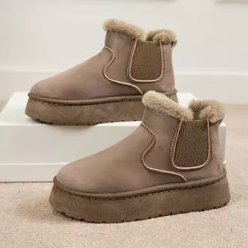 2024 зимние ботинки для женщин, женские полуботинки на плоской подошве, женские зимние ботинки, женские утепленные бархатные теплые ботинки 36 бежевый