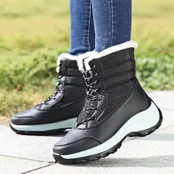 2024 зимние ботинки женские мягкие ботинки женские водонепроницаемые женские туфли сохраняющие тепло женские новые плюшевые ботинки женские зимние ботинки 35 чёрный