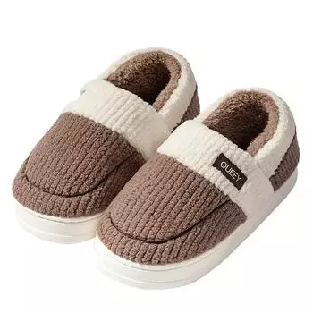 2024 зимние домашние мужские плюшевые тапочки для дома и улицы мягкая толстая подошва с нескользящим каблуком из ПВХ теплые парные хлопковые тапочки 36-37(Fit 35-36) кофейный