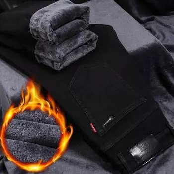 2024 Зимние качественные плюшевые толстые ковбойские деловые свободные прямые теплые брюки средней высокой талии эластичные мужские брюки цвета пепла 28