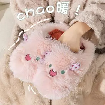 2024 зимние меховые тапочки обувь мультфильм милый домашний меховой тапочки домашняя обувь домашние тапочки сохраняют тепло плюшевые мягкие повседневные розовые шлепанцы 36-37(fit 35-36) бежевый