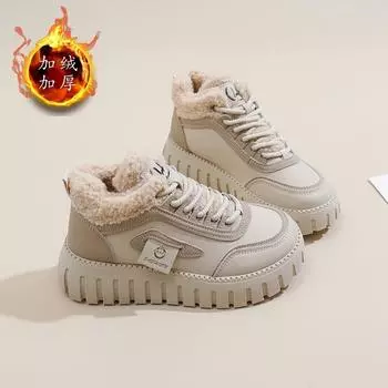 2024 зимние новые туфли на толстой подошве с ворсом, утолщенные, повседневные, универсальные, теплые, высокие, хлопковые, зимние ботинки ZY12265 35 хаки
