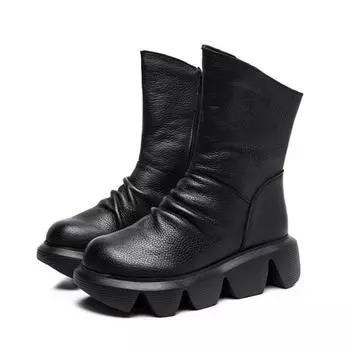 2024 зимние новые женские ботинки из натуральной кожи в винтажном стиле, обувь на платформе, роскошные мягкие удобные осенние женские туфли на танкетке 35