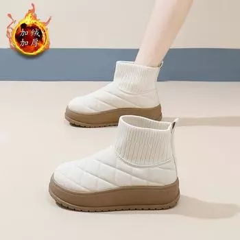 2024 зимние новые зимние ботинки женские хлопковые ботинки на толстой подошве с набивкой и утолщением термо короткие хлопковые ботинки зимние короткие ботинки K2901 35 коричневый