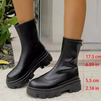 2024 Зимние однотонные простые женские ботинки большого размера, нескользящие и износостойкие черные матовые ботинки на толстой подошве Botas De Mujer 36 чёрный