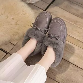 2024 Зимние однотонные женские хлопковые туфли из плюша, теплые зимние ботинки, повседневные короткие ботинки на плоской подошве 36 бежевый