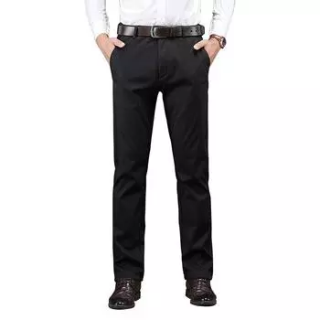 2024 Зимние плюшевые толстые брюки Свободные деловые повседневные брюки мужские утягивающие прямые эластичные брюки с высокой талией 29 чёрный