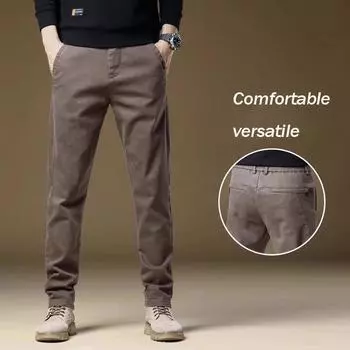 2024 Зимние плюшевые утолщенные/обычные мужские новые повседневные облегающие прямые теплые брюки модные деловые костюмные брюки 28 чёрный