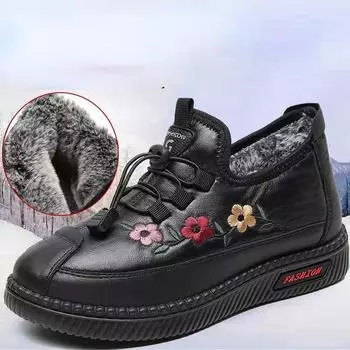 2024 зимние повседневные хлопковые туфли на плоской подошве со шнуровкой, нескользящие водонепроницаемые туфли с вышивкой для обуви, теплые зимние ботинки Bota Masculina 34 чёрный