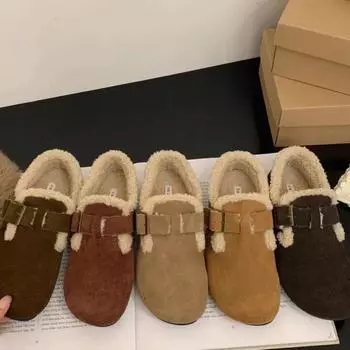 2024 Зимние ретро женские туфли из овечьей шерсти теплые меховые мокасины на плоской подошве женские уличные водонепроницаемые ботильоны ленивые мокасины обувь для вождения 35 коричневый