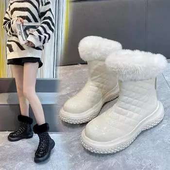 2024 зимние сапоги для женщин; женские полуботинки; ботильоны на плоском каблуке; женская зимняя обувь; женские ботинки класса люкс с круглым носком. 35 белый