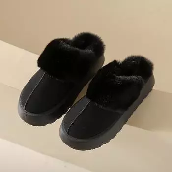 2024 Зимние сапоги Меховые тапочки Женские Новые Плоские Толстые Подошвы Хлопковые Сапоги 36 бежевый