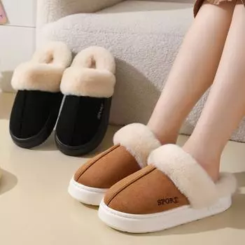 2024 зимние теплые домашние меховые тапочки, женские роскошные плюшевые туфли из искусственной замши для пар, хлопковые домашние тапочки для спальни, пушистые тапочки на плоской подошве 36-37 серый