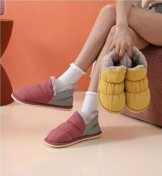 2024 зимние теплые домашние тапочки женские плюшевые водонепроницаемые хлопковые тапочки женские домашние уличные плоские туфли для пар женские 36-37 синий