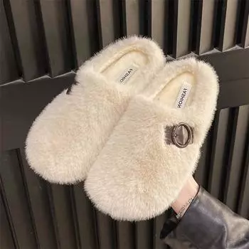 2024 зимние теплые женские плюшевые тапочки на плоской подошве мягкие удобные домашние тапочки женские роскошные новые пушистые тапочки 35