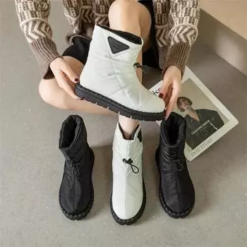 2024 зимние теплые женские зимние сапоги на плоской платформе, водонепроницаемые ботильоны, повседневные туфли из хлопка 35