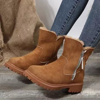 2024 зимние толстые плюшевые зимние ботинки женские из искусственной замши нескользящие ботильоны женские теплые хлопковые туфли на платформе большие размеры 36 чёрный