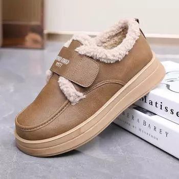 2024 зимние утолщенные туфли Doudou бархатные туфли Doudou женские ботинки однопедальные туфли для мам на плоской подошве износостойкие пушистые хлопковые туфли 35 чёрный